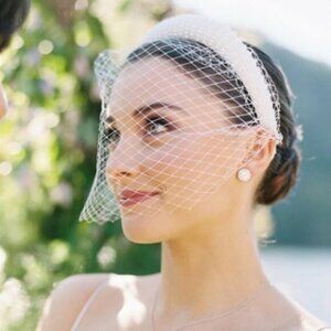 French Netting Birdcage Headband Veil with Pearl